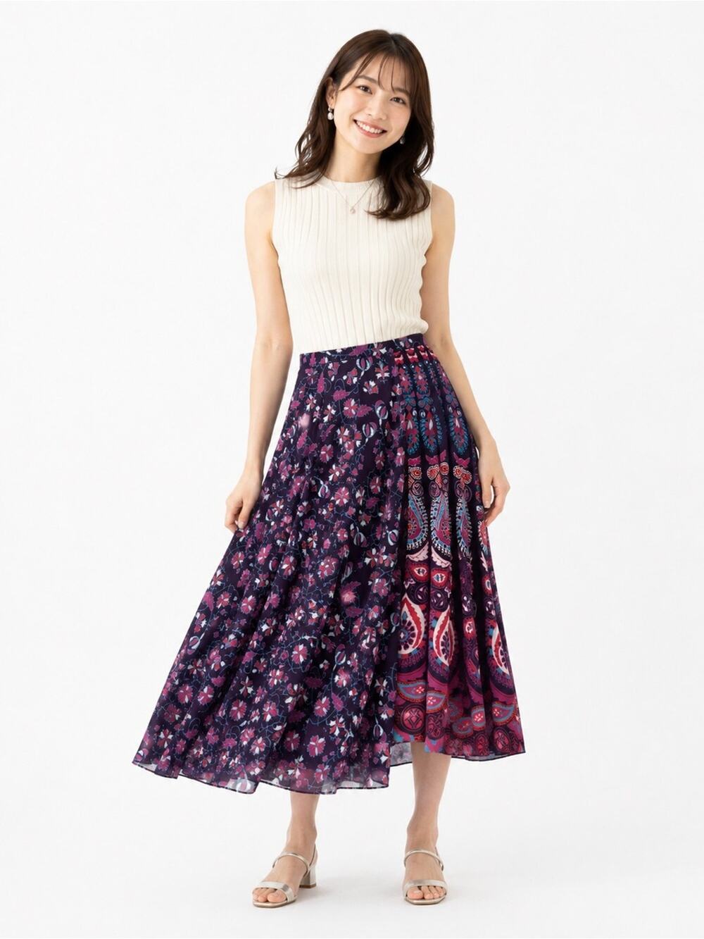 Eva Franco Floral Paisley Midi Skirt Purple & Pink Size 6